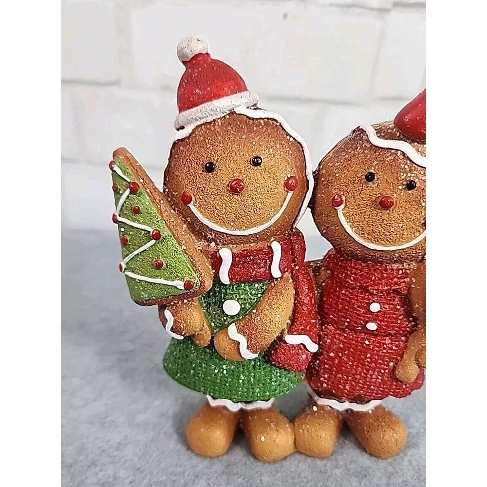 Gingerbread Couple Figurine Christmas Resin Peppermint Candy Tabletop Decor 7" - Picture 6 of 7